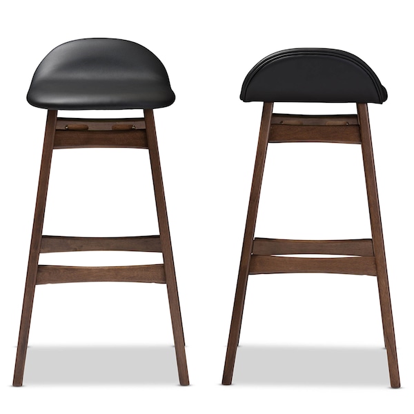Baxton Studio Bloom Black Upholstered Walnut Finishing 30-Inches Bar Stool, PK2 123-6797 - main